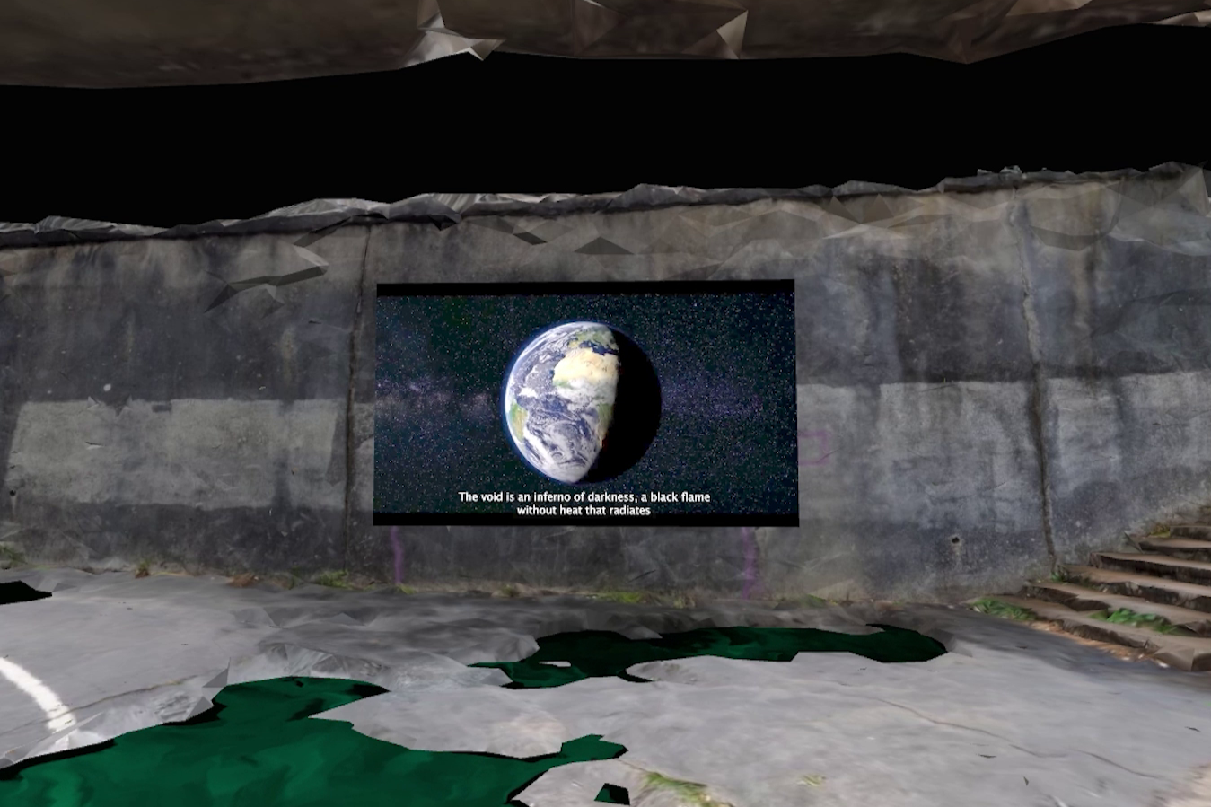 Screenshot of a video of the earth against the backdrop of underpass concrete wall